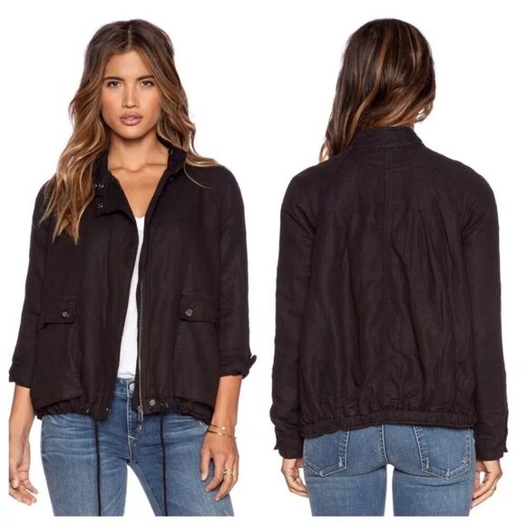 Free People Swing Sporty Jacket Washed Black M Cotton Linen Utility - Picture 1 of 6